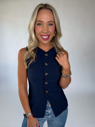 Power Moves Top Navy Front Mid Length Image