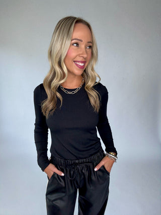 Second Skin Ribbed Long Sleeve Top Black