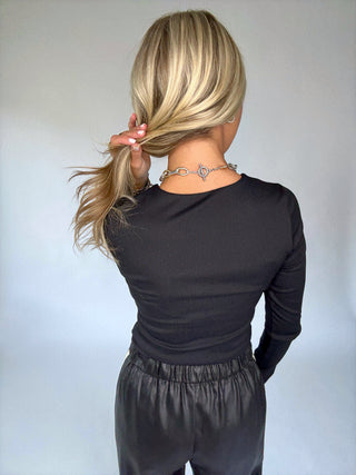 Second Skin Ribbed Long Sleeve Top Black Back Image