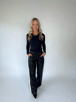 Second Skin Ribbed Long Sleeve Top Black Full Length Image