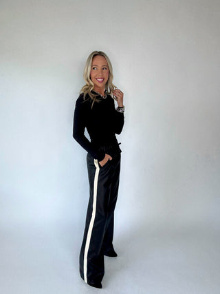 Second Skin Ribbed Long Sleeve Top Black Looking Away Image