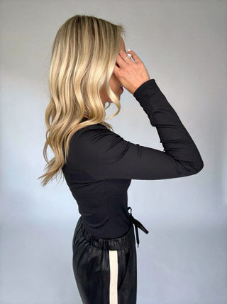 Second Skin Ribbed Long Sleeve Top Black Side Hand Up Image