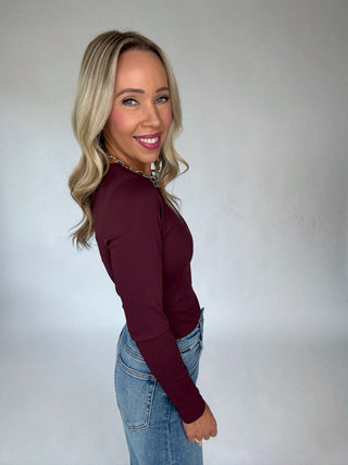 Second Skin Ribbed Long Sleeve Top in Prune Side Image