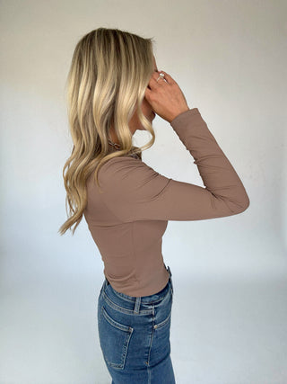 Second Skin Ribbed Long Sleeve Top in Taupe Side Image