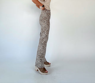 Street Chic High Rise Dad Jean in Leopard Side Full Length Image