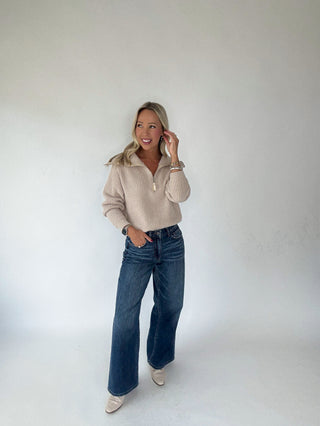 The Plush Retreat Half-Zip Sweater Front Full Length Image