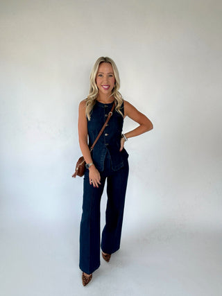 The Sterling Denim Top Full Length Hand on Hip Image
