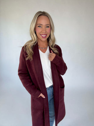 The Stockport Jacket in Aubergine Casual Mid Length Smiling Image