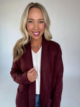 The Stockport Jacket in Aubergine Front Close Up Smiling Image