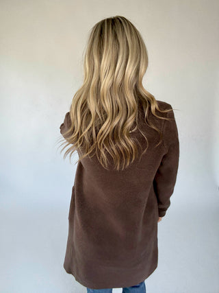 The Stockport Jacket in Dark Brown Back Hair Down Image