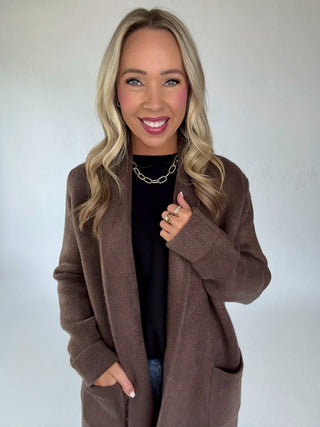 The Stockport Jacket in Dark Brown Casual Smiling Image