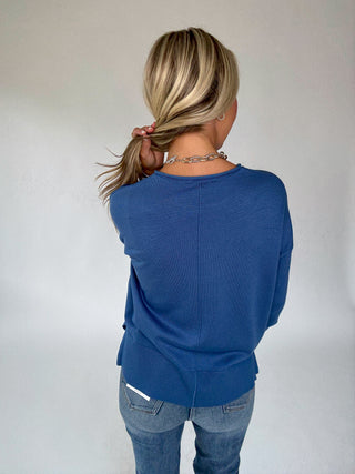 The Whitmore Sweater in French Blue Back Image