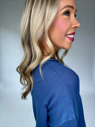 The Whitmore Sweater in French Blue Side Close Up Image