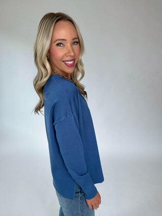 The Whitmore Sweater in French Blue Side Mid Length Image