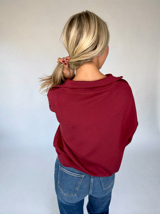 VARLEY Hawley Half Zip New Maroon Back Hair Up Image