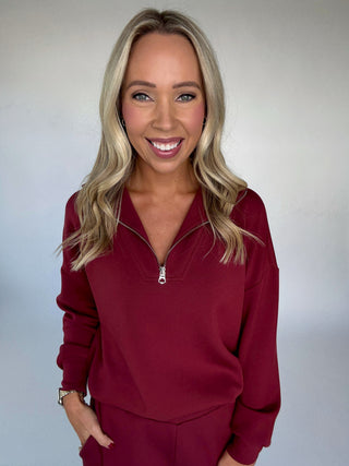 VARLEY Hawley Half Zip New Maroon Front Smiling Image