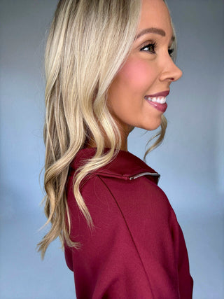 VARLEY Hawley Half Zip New Maroon Side Close Up Image