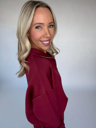 VARLEY Hawley Half Zip New Maroon Side Smiling Image