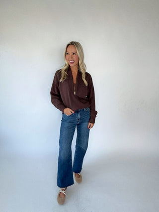 VARLEY Sally Half Zip Sweat Coffee Bean Marl Front Full Length Image