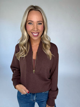 VARLEY Sally Half Zip Sweat Coffee Bean Marl Front Image
