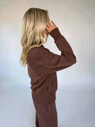 VARLEY Sally Half Zip Sweat Coffee Bean Marl Side Hand Up Image